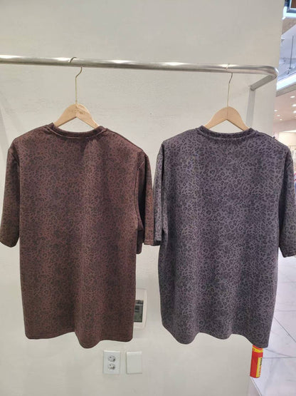 10A109 豹紋字母長版短T