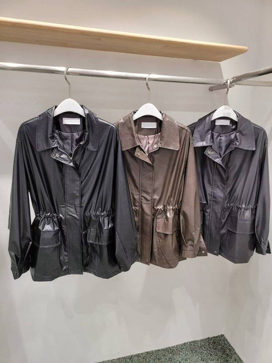 10A110 縮腰長版皮夾克