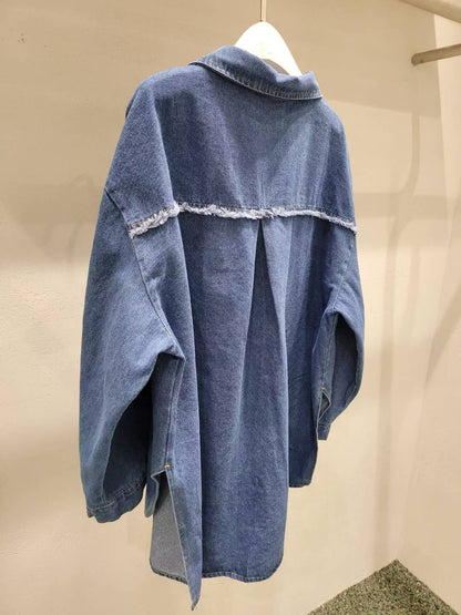 10A118 抽鬚邊長版丹寧襯衫