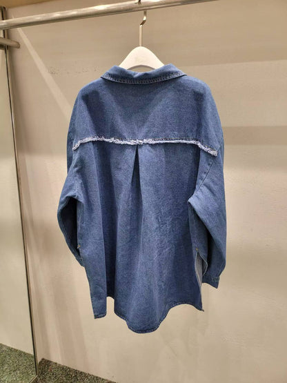 10A118 抽鬚邊長版丹寧襯衫