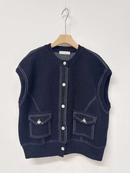 10D112 滾白線口袋針織背心