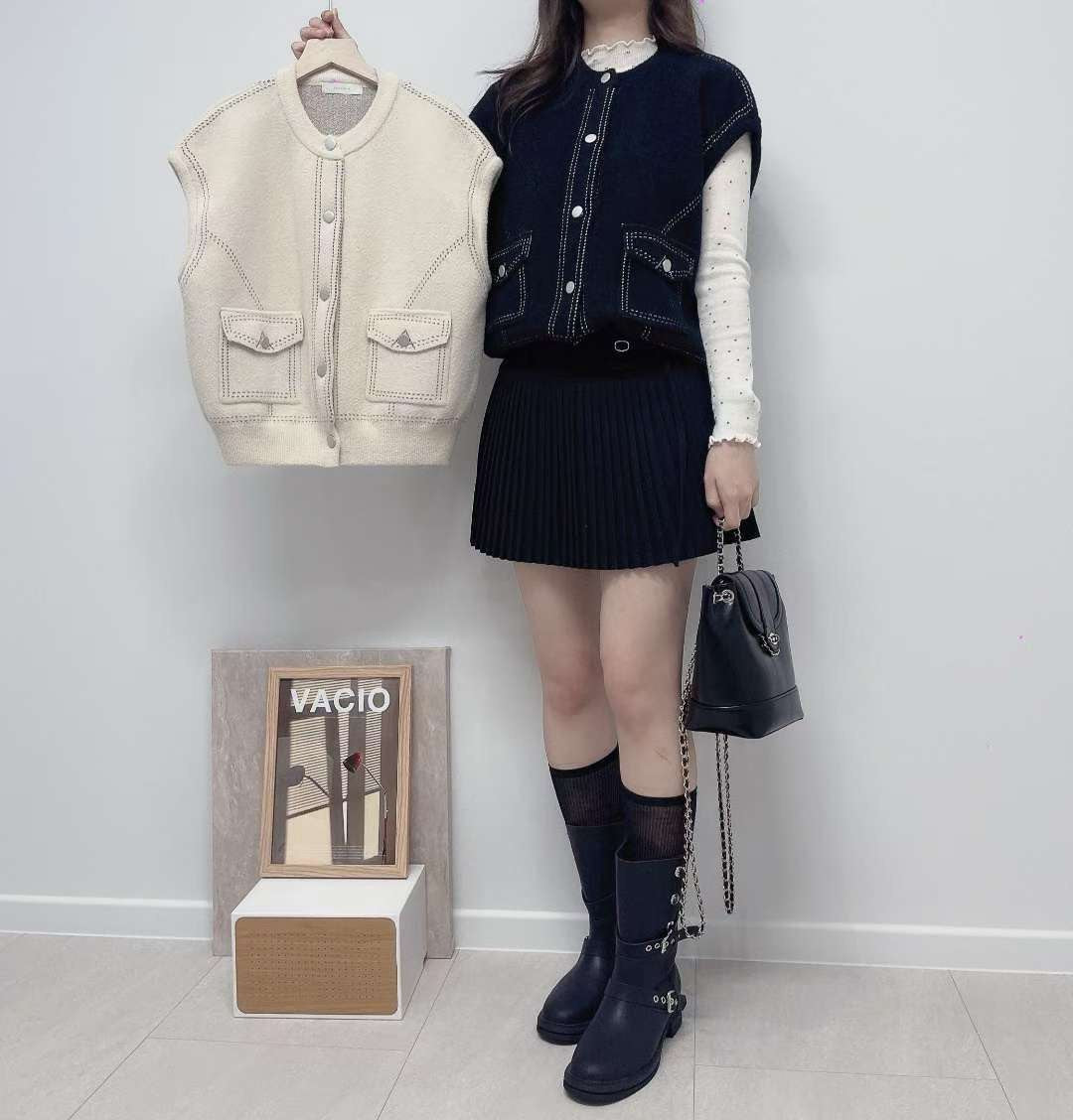 10D112 滾白線口袋針織背心