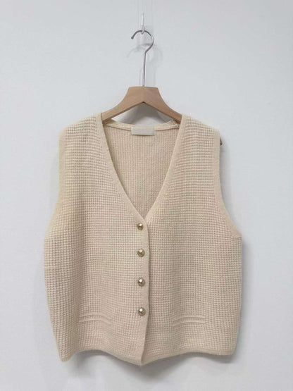 10D114 鬆餅格紋排釦針織背心