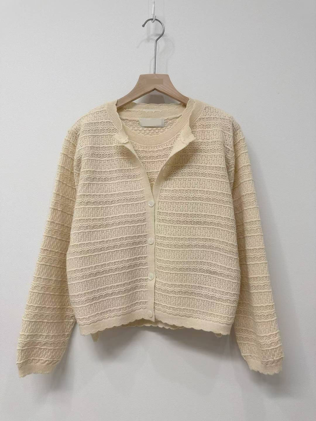 10D115 橫條織紋背心+外套 套裝