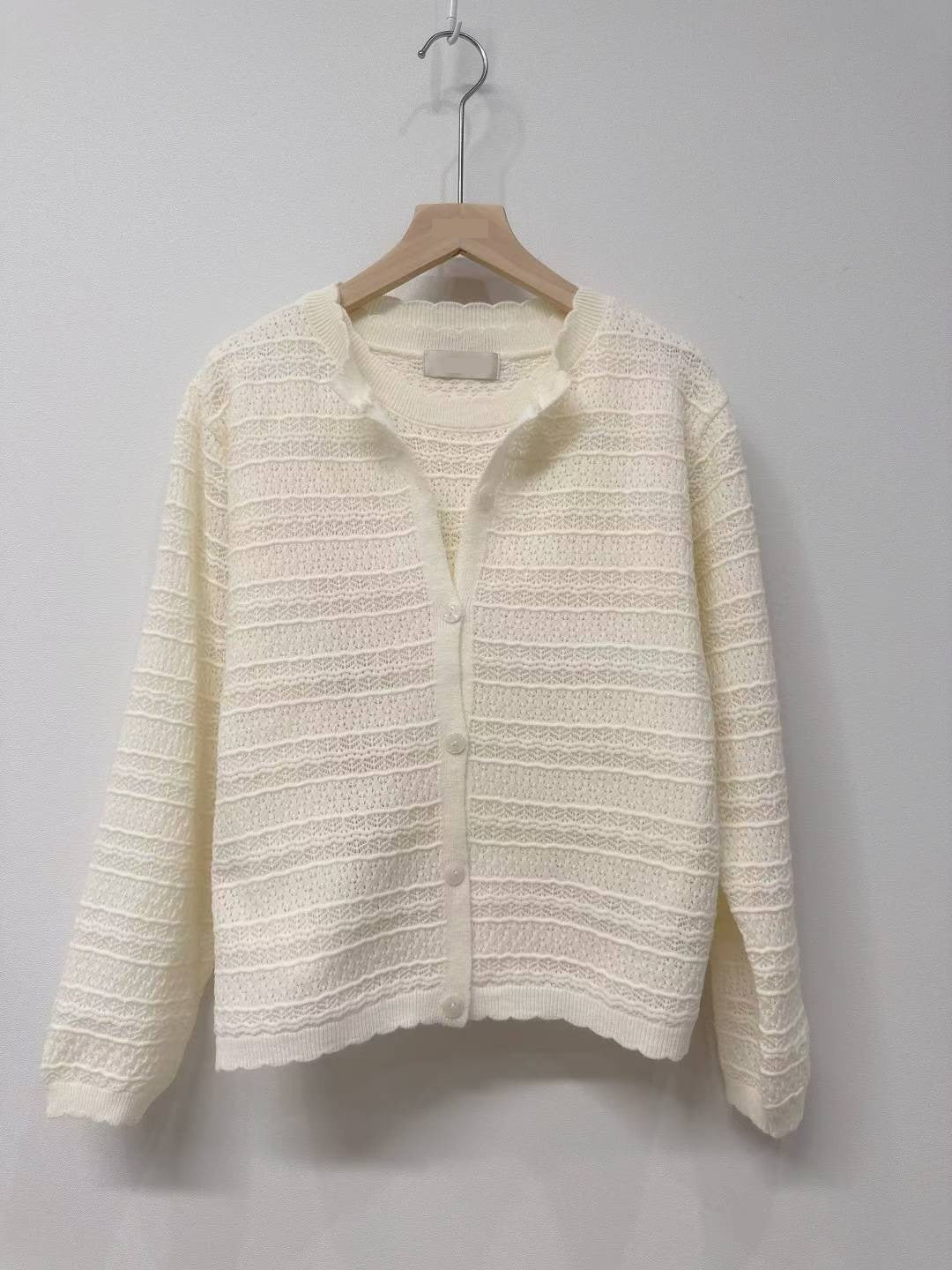 10D115 橫條織紋背心+外套 套裝