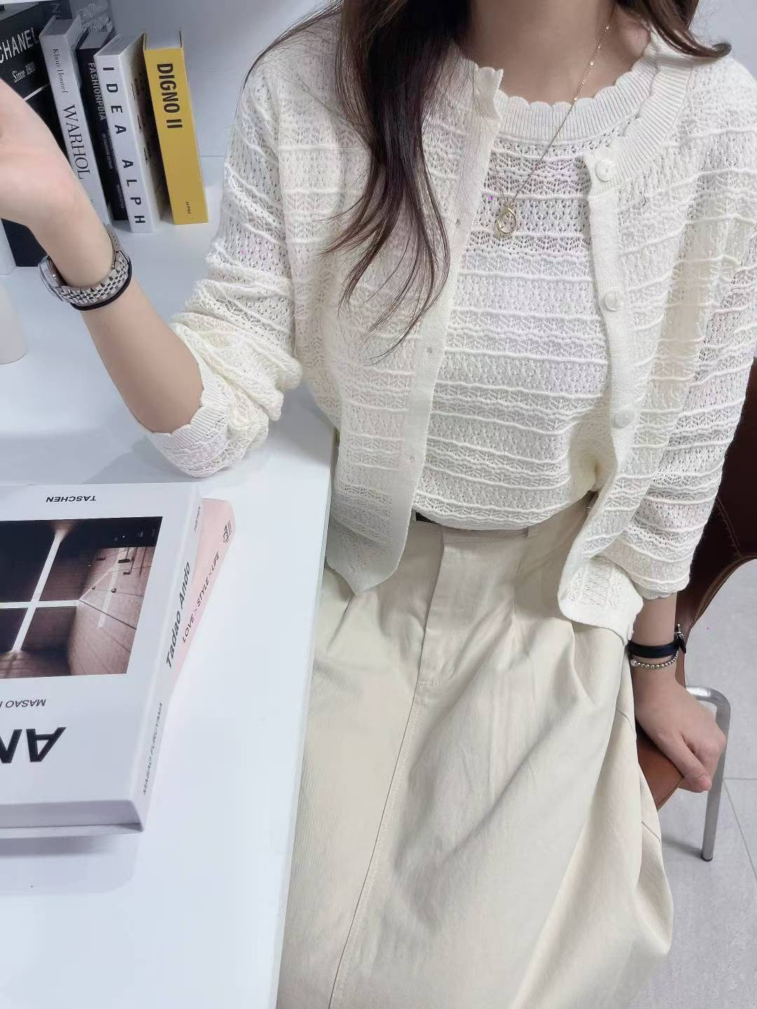 10D115 橫條織紋背心+外套 套裝