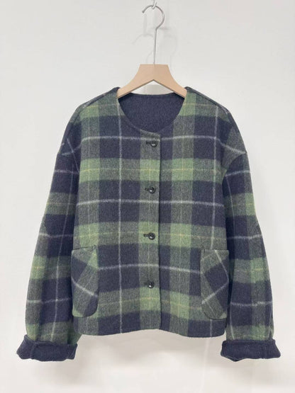 10D120 毛呢格紋圓領外套