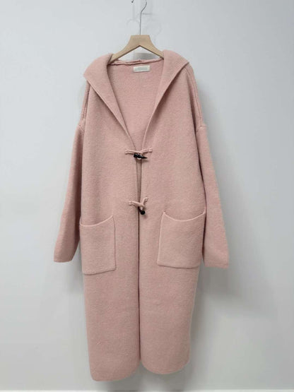 10D125 連帽牛角扣針織長外套