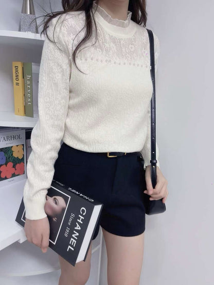 10D104 小立領珍珠蕾絲上衣