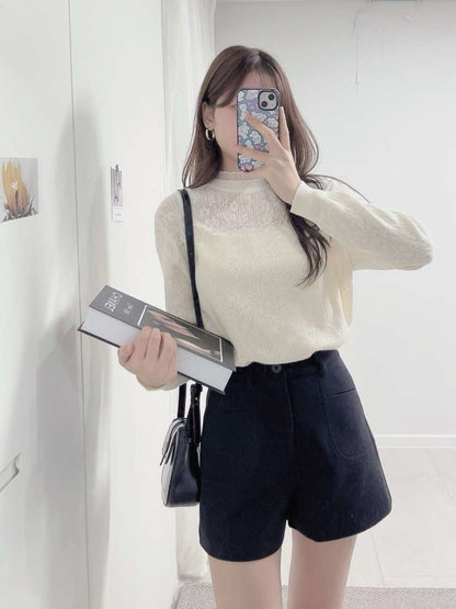 10D104 小立領珍珠蕾絲上衣