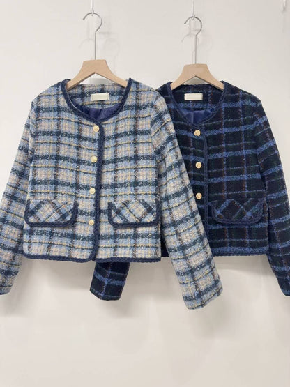 10D122 麻花滾邊格紋小香外套