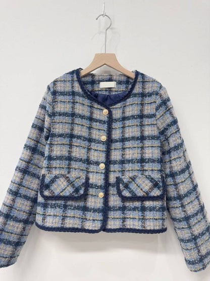 10D122 麻花滾邊格紋小香外套