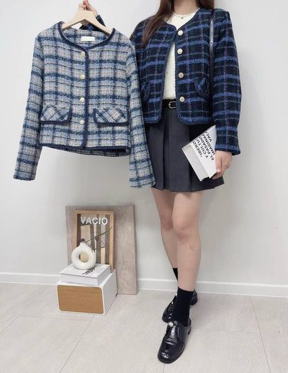 10D122 麻花滾邊格紋小香外套