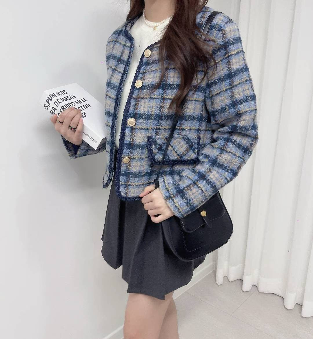 10D122 麻花滾邊格紋小香外套