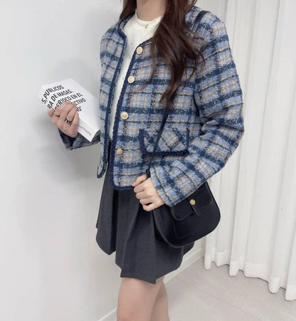 10D122 麻花滾邊格紋小香外套