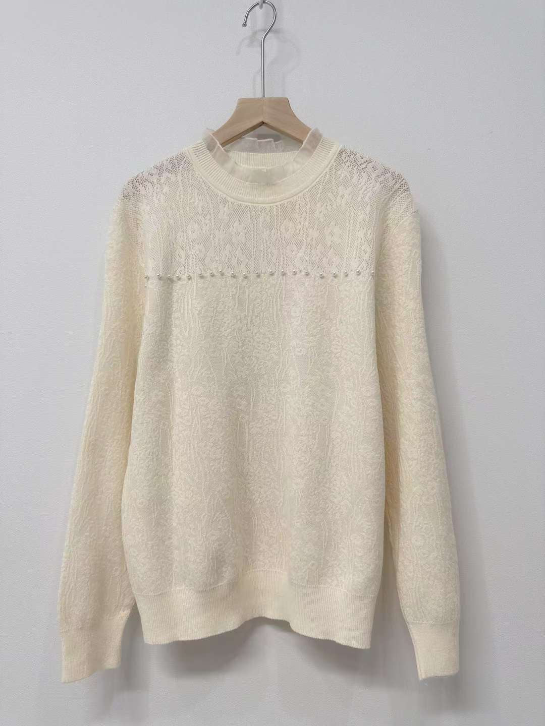 10D104 小立領珍珠蕾絲上衣