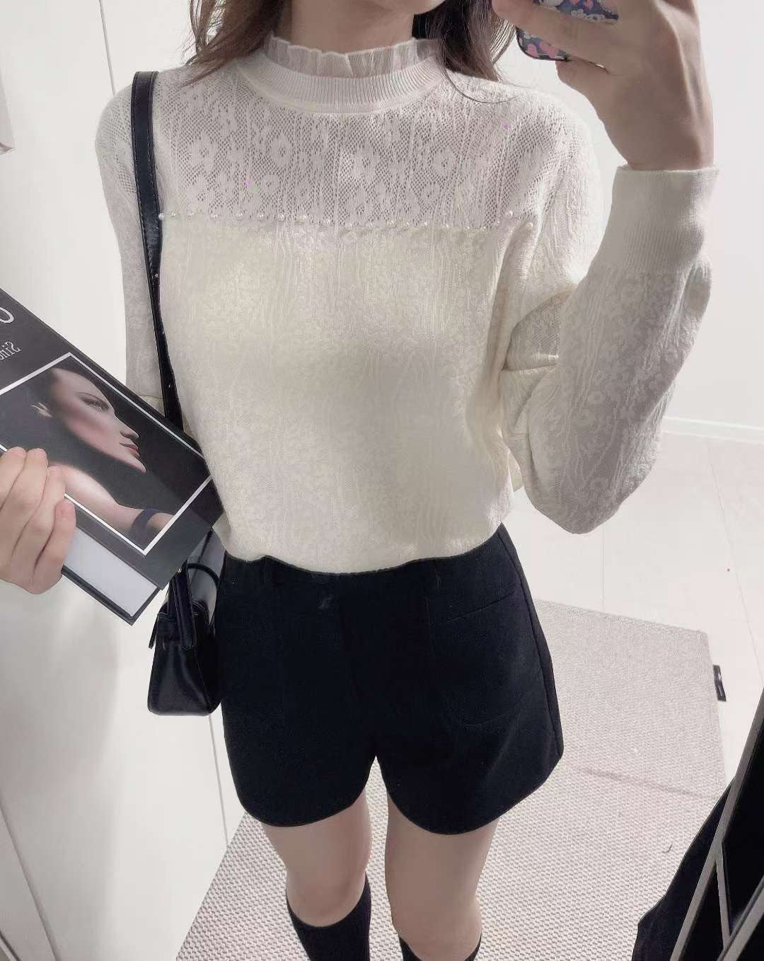 10D104 小立領珍珠蕾絲上衣