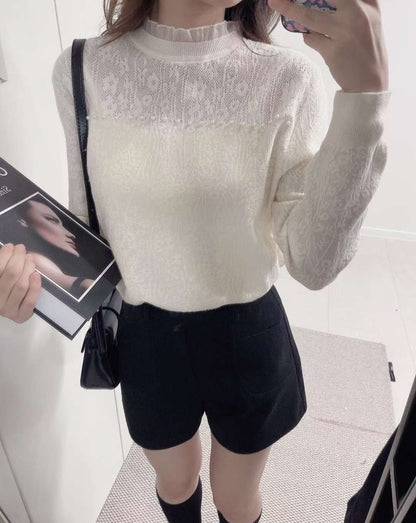 10D104 小立領珍珠蕾絲上衣