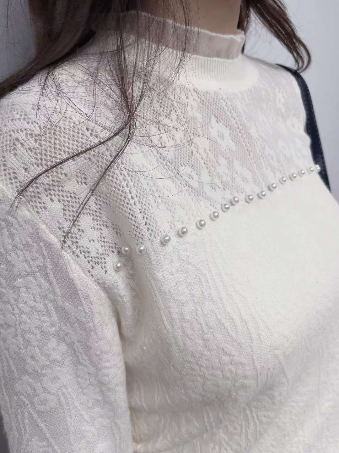 10D104 小立領珍珠蕾絲上衣