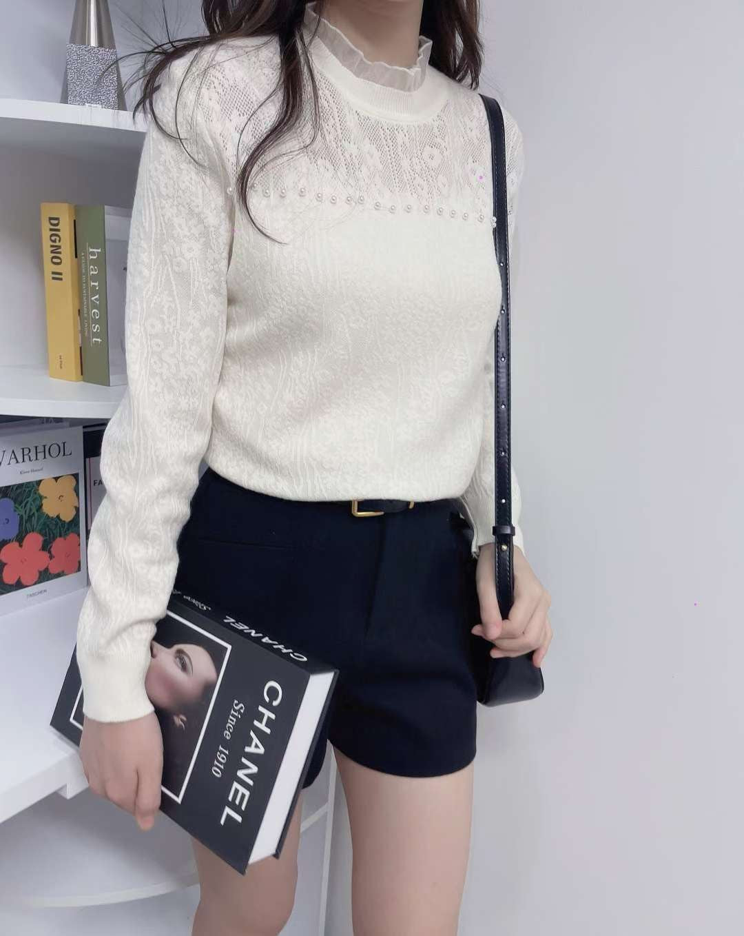 10D104 小立領珍珠蕾絲上衣