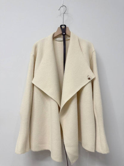 10D118 翻領毛線外套(附腰帶)