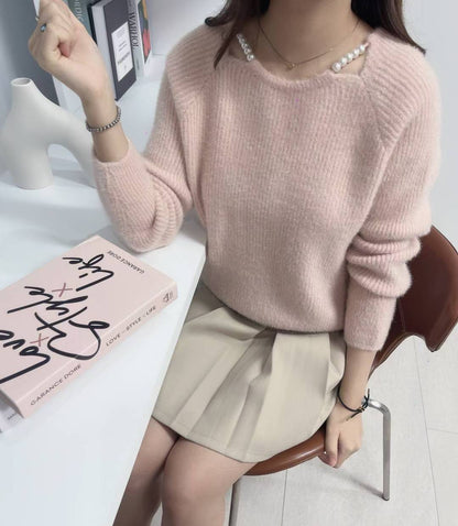 10D101 簍空珍珠領舒服毛衣