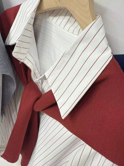 10D107 短版直紋襯衫+針織披肩