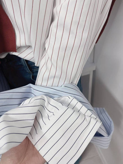 10D107 短版直紋襯衫+針織披肩