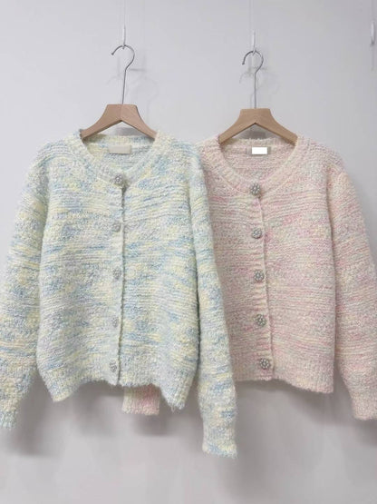 10D111 混色棉花糖珍珠扣針織外套