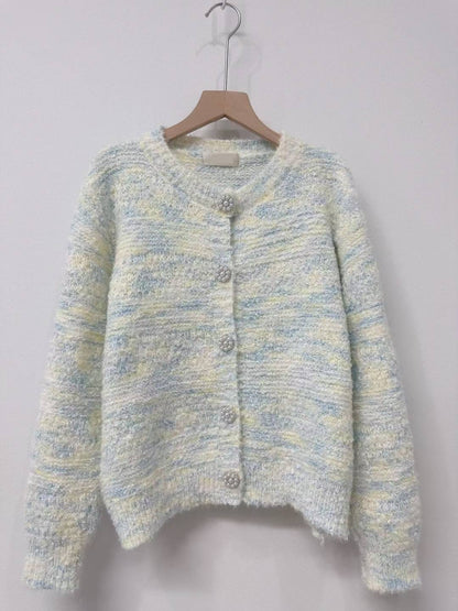 10D111 混色棉花糖珍珠扣針織外套