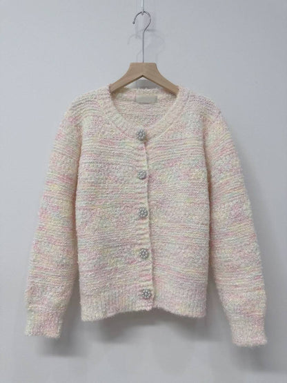 10D111 混色棉花糖珍珠扣針織外套
