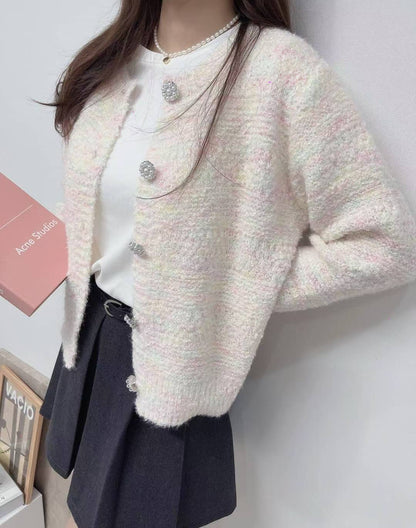 10D111 混色棉花糖珍珠扣針織外套