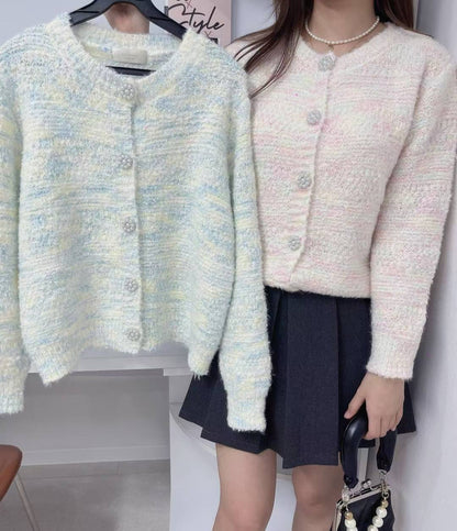 10D111 混色棉花糖珍珠扣針織外套