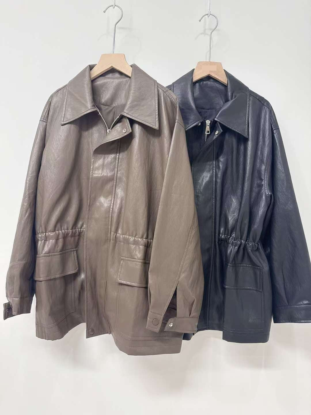 10D121 領子縮腰拉鍊皮外套