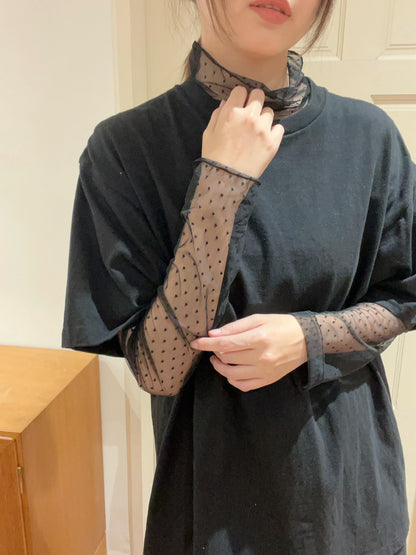 ST4527 點點網紗立領荷葉上衣