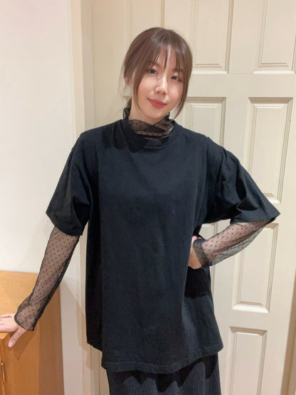 ST4527 點點網紗立領荷葉上衣