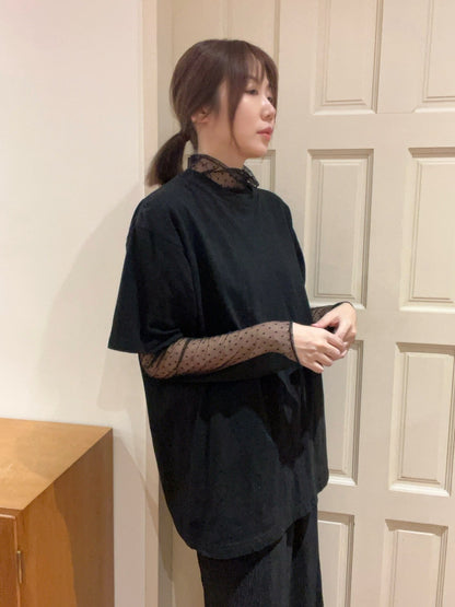 ST4527 點點網紗立領荷葉上衣