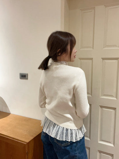 ST4527 點點網紗立領荷葉上衣