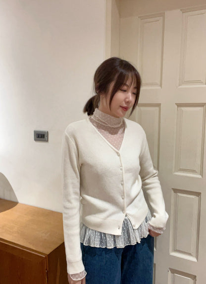 ST4527 點點網紗立領荷葉上衣