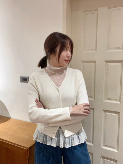 ST4527 點點網紗立領荷葉上衣