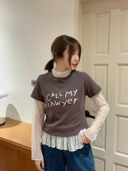 ST4527 點點網紗立領荷葉上衣