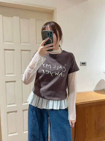 ST4527 點點網紗立領荷葉上衣