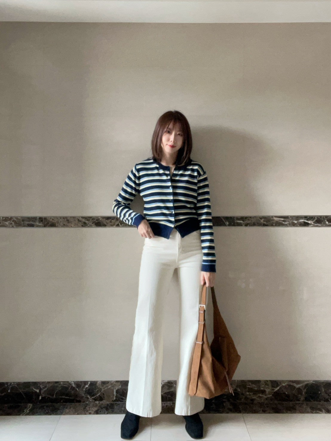 10C201 配色橫條針織外套