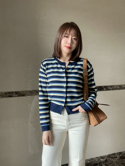 10C201 配色橫條針織外套
