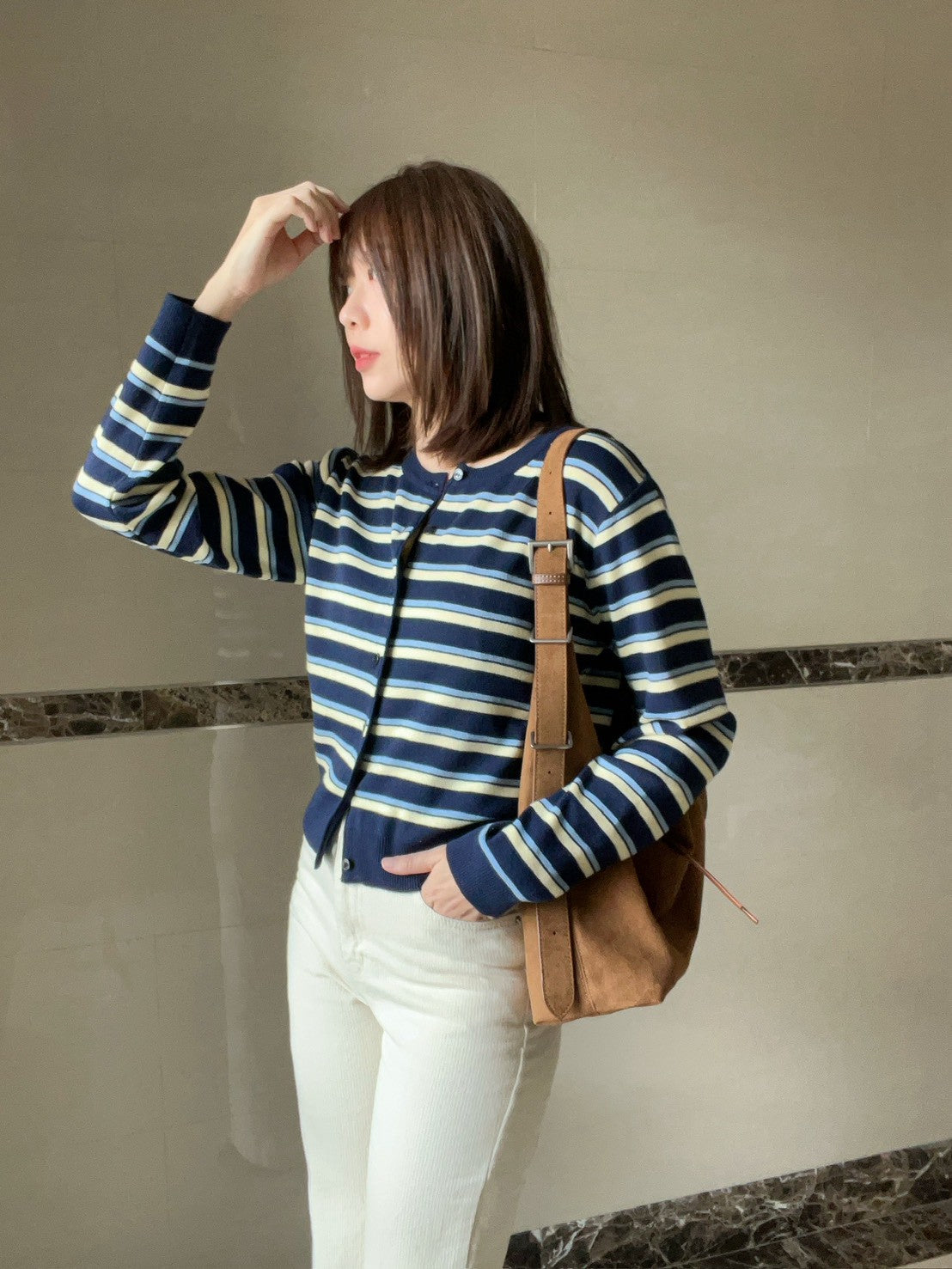 10C201 配色橫條針織外套