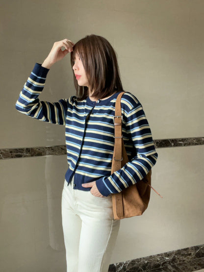 10C201 配色橫條針織外套