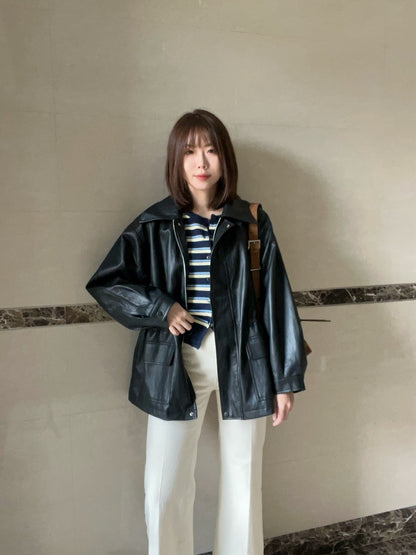 10C201 配色橫條針織外套