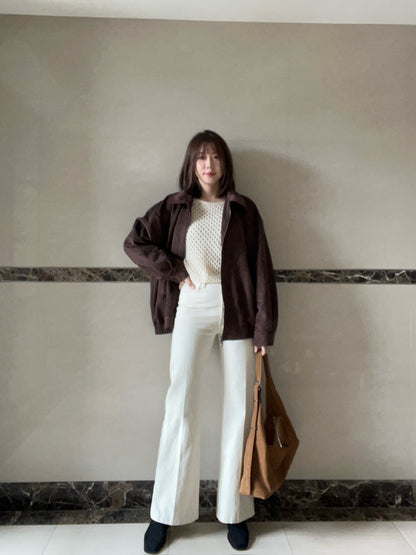 JK1876 麂皮長版拉鍊夾克