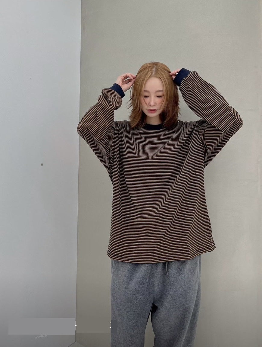 ST4521 圓領橫條寬版棉T