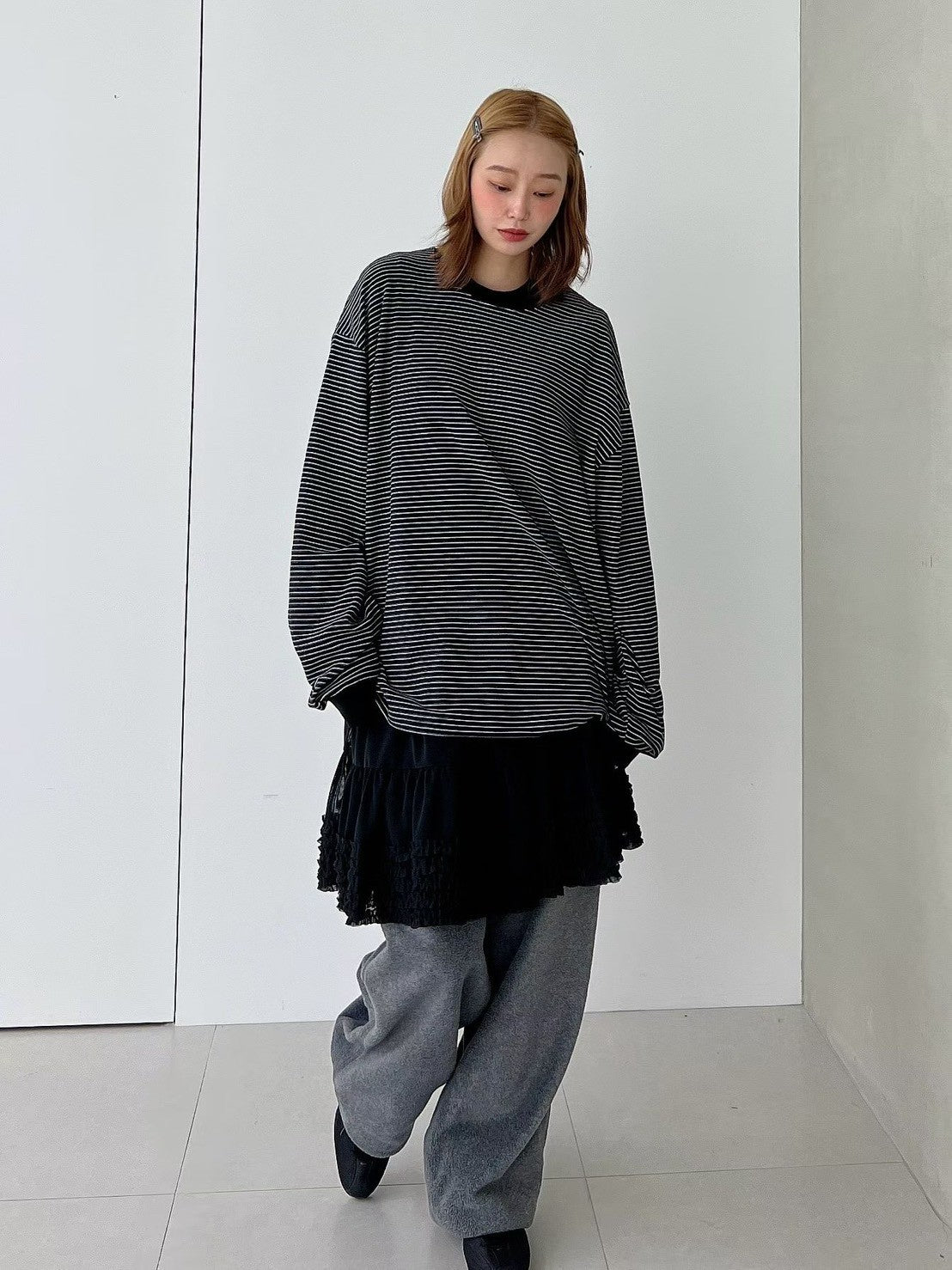 ST4521 圓領橫條寬版棉T